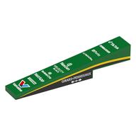 Brick Sloped 1 × 6 × 1 with 1 × 2 × 1/3 Cutout with Black and Yellow Stripes, White Sponsor Names print Grün