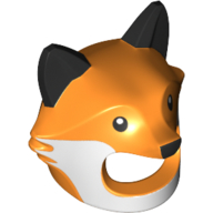 Costume / Mask, Fox Head with Black Ears, Nose and White Cheeks Print Orange