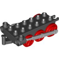 Duplo Train Chassis with Light Bluish Gray Drive Rod & Red Wheels Black