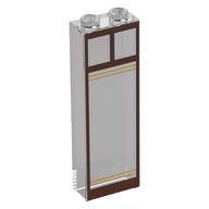 Brick 1 × 2 × 5 without Side Supports with Reddish Brown Windows, Gold Stripes print Trans-Clear