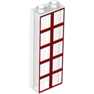 Brick 1 × 2 × 5 without Side Supports with Red Windows print Transparent
