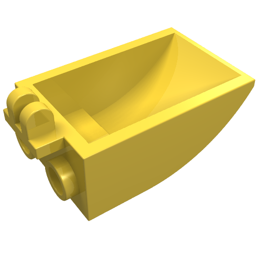 Construction Vehicle Bucket 2 × 3 Curved Bottom, Hollow, with Hinge 2 Fingers Yellow