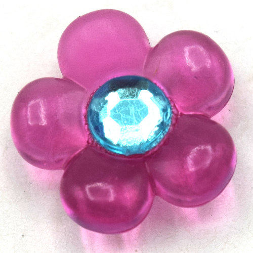 Clikits Icon, Flower 2 × 2 Small, 5 Petals with Pin [Polished] with Trans-Light Royal Blue Center Facet Gem Transparent-Dunkelrosa