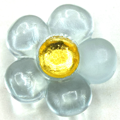 Clikits Icon, Flower 2 × 2 Small, 5 Petals with Pin [Polished] with Trans-Neon Yellow Center Facet Gem Transparent-Sehr hellblau