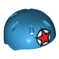 Helmet, Sports with Vent Holes and Red Star Print Dark Azure