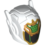 Helmet with Antennae and Headphones and Black Visor, Gold/Green Decorations (Mei) White