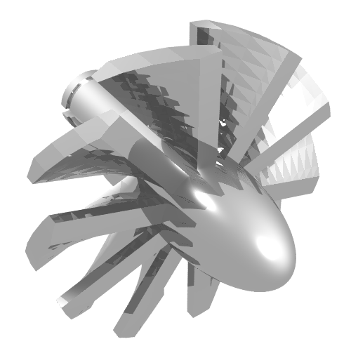 Jet Engine Fan with 10 Blades and Technic Pin Chrome Silver