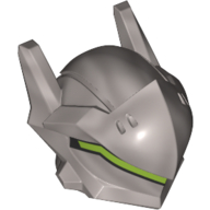 Helmet Raised Visor, Lime Stripe, Pointy Ears Flat Silver