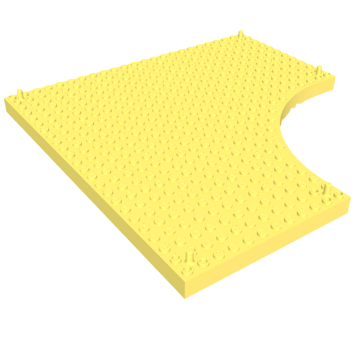 Brick Special 24 × 24 without 12 × 12 Quarter Circle, with Peg at each Corner Bright Light Yellow