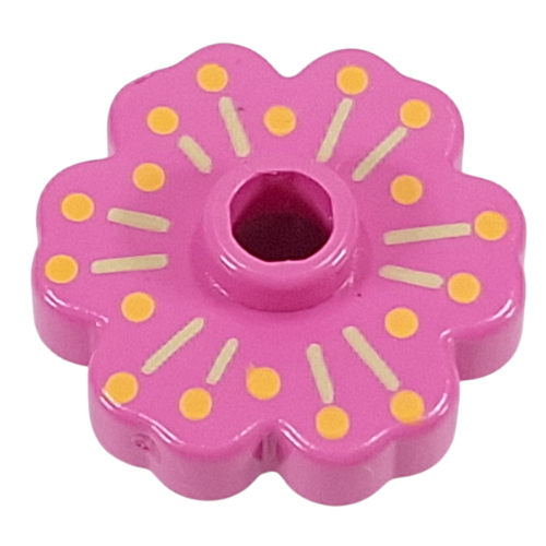 Plant, Flower 2 × 2 - Rounded with Med Green Radiating Lines and Med Orange Dots (Pistil) Print Medium Dark Pink