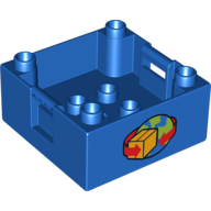 Duplo Container Box 4 × 4 with Studs on Corners with Box and Arrows and Globe Print Blau