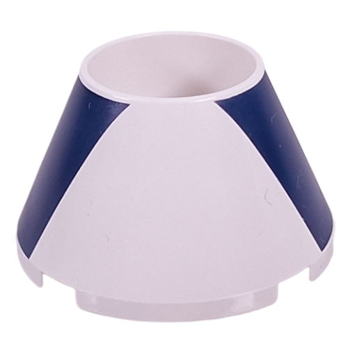 Cone 4 × 4 × 2 Hollow No Studs with Dark Blue Vertical Stripes print White
