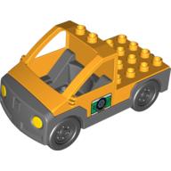 Duplo Truck Pickup Flatbed with Dark Bluish Gray Base with Tire and Tools Print Leuchtendes Hellorange