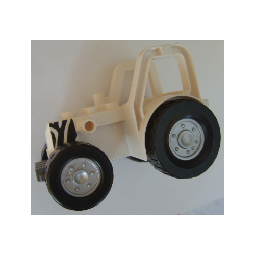 Duplo Tractor with 2 × 3 Studs on Hood and Zebra Stripes Print White