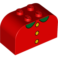 Brick Curved 2 × 4 × 2 Double with 3 Yellow Buttons, Green Collar Print Red