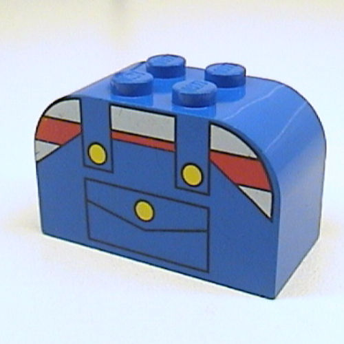 Brick Curved 2 × 4 × 2 Double with Red and White Striped Shirt and Overalls Print Blue