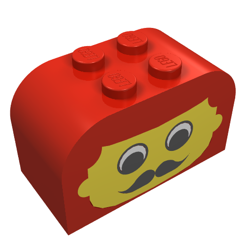 Brick Curved 2 × 4 × 2 Double with Face/Moustache Print Red