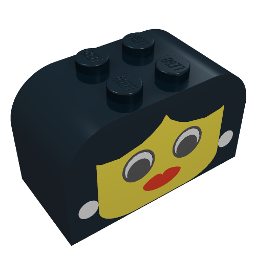 Brick Curved 2 × 4 × 2 Double with Yellow Face, Woman Print Black