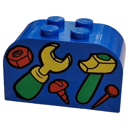 Brick Curved 2 × 4 × 2 Double with Tools Print Blue