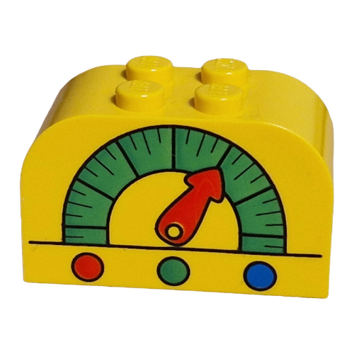 Brick Curved 2 × 4 × 2 Double with Gas Gauge Print Yellow