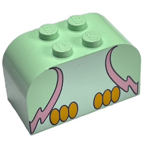 Brick Curved 2 × 4 × 2 Double with Parrot, White Chest, Pink Wings Outline Body Print Hellgrün (Pastell)