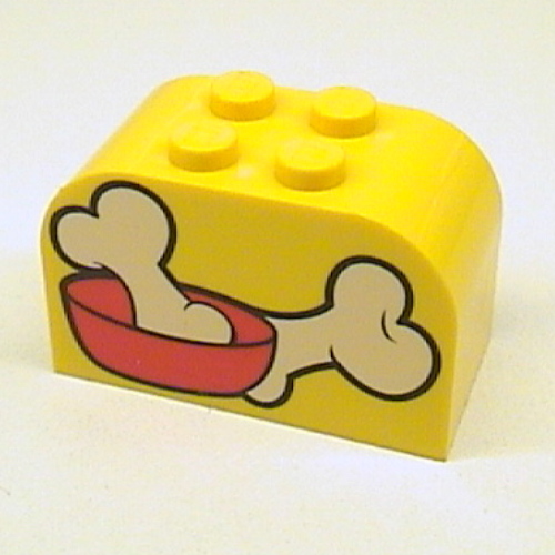 Brick Curved 2 × 4 × 2 Double with Dog Bones Print Yellow