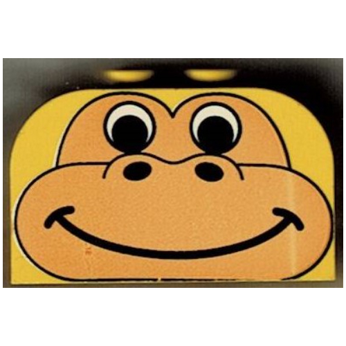 Brick Curved 2 × 4 × 2 Double with Medium Orange Gorilla / Dinosaur Face Print Gelb