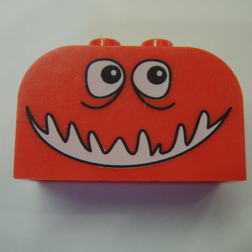 Brick Curved 2 × 4 × 2 Double with Monster Face Open Smile Print Rot