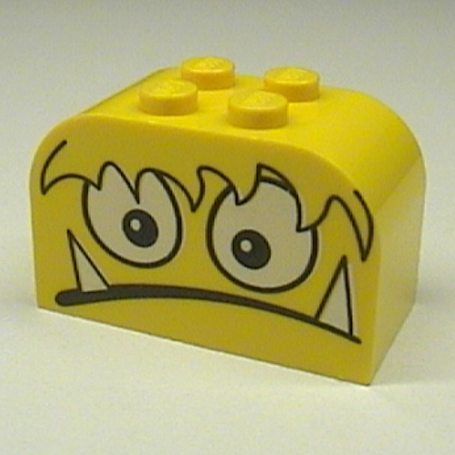 Brick Curved 2 × 4 × 2 Double with Monster Face Scared with Teeth Print Yellow