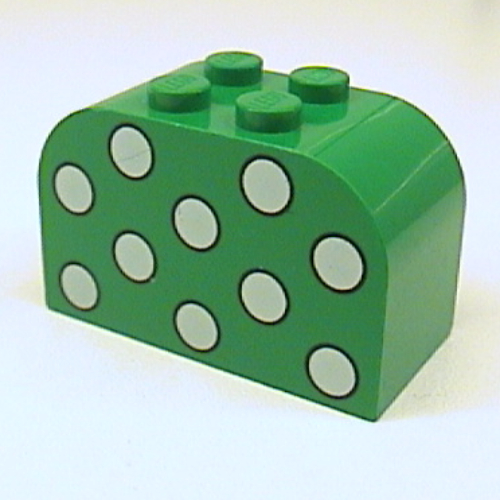 Brick Curved 2 × 4 × 2 Double with Dots Light Green Print Green