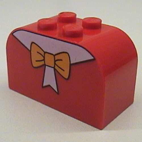 Brick Curved 2 × 4 × 2 Double with Orange Bow Print Rot