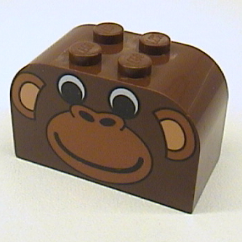 Brick Curved 2 × 4 × 2 Double with Monkey Face Print Braun