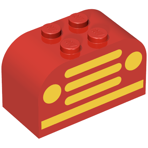 Brick Curved 2 × 4 × 2 Double with Yellow Car Grille and Headlights Print Rot