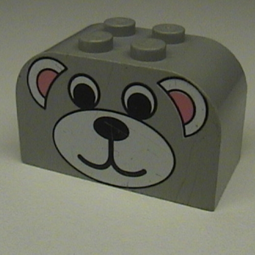 Brick Curved 2 × 4 × 2 Double with Bear Face Print Hellgrau
