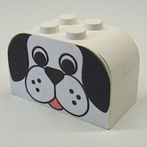 Brick Curved 2 × 4 × 2 Double with Dog Face Print Weiß