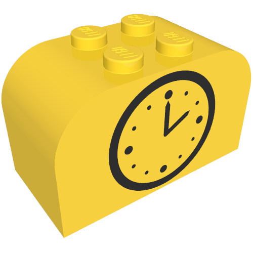 Brick Curved 2 × 4 × 2 Double with Clock Print Yellow