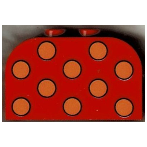Brick Curved 2 × 4 × 2 Double with Dots Medium Orange Print Red