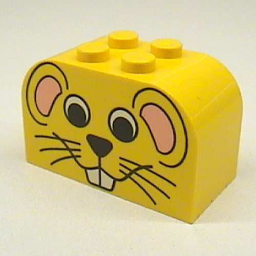 Brick Curved 2 × 4 × 2 Double with Mouse Face Print Yellow