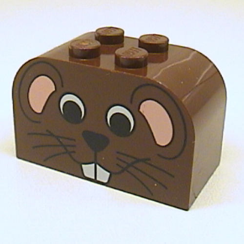 Brick Curved 2 × 4 × 2 Double with Mouse Face Print Brown