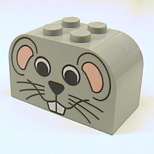 Brick Curved 2 × 4 × 2 Double with Mouse Face Print Hellgrau