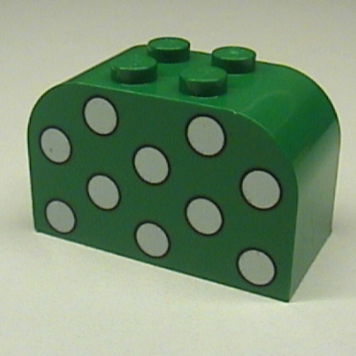 Brick Curved 2 × 4 × 2 Double with Dots White Print Green