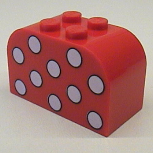Brick Curved 2 × 4 × 2 Double with Dots White Print Rot