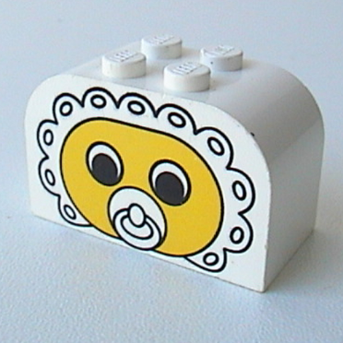 Brick Curved 2 × 4 × 2 Double with Baby Face Pacifier Print Weiß
