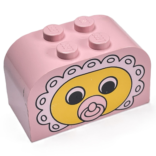 Brick Curved 2 × 4 × 2 Double with Baby Face Pacifier Print Hellrosa