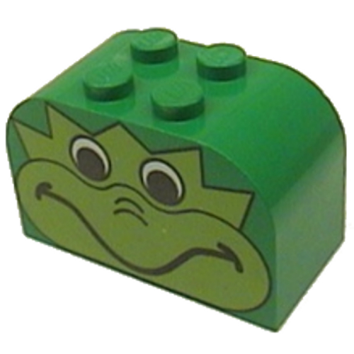 Brick Curved 2 × 4 × 2 Double with Frog Face Print Grün