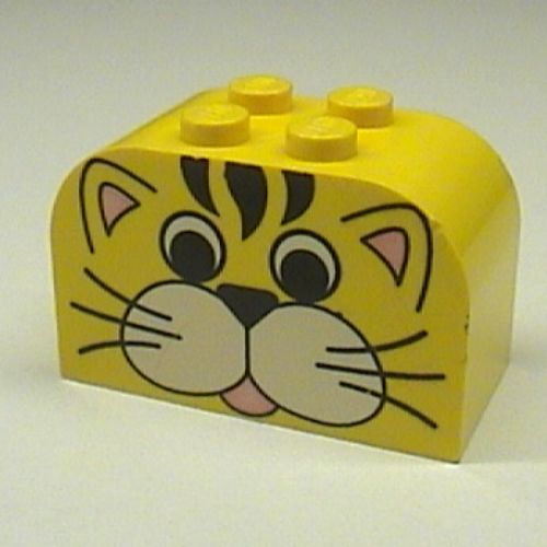 Brick Curved 2 × 4 × 2 Double with Tiger Face Print Gelb