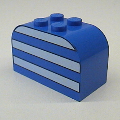 Brick Curved 2 × 4 × 2 Double with White Stripes Print Blau