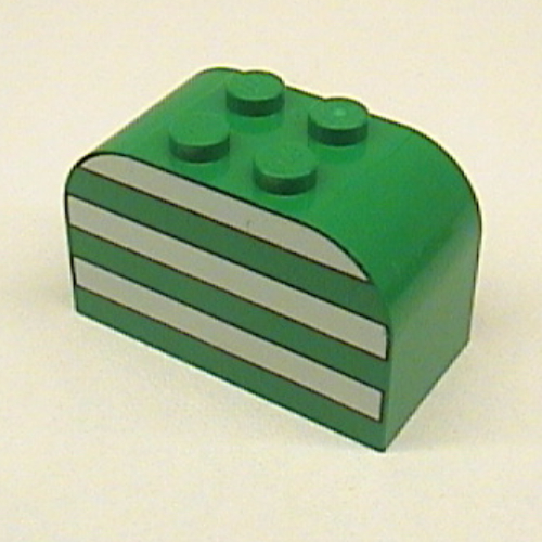 Brick Curved 2 × 4 × 2 Double with White Stripes Print Green