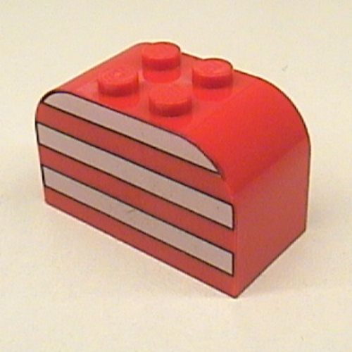 Brick Curved 2 × 4 × 2 Double with White Stripes Print Red