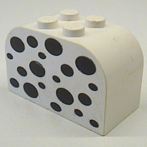Brick Curved 2 × 4 × 2 Double with Black Spots Print Weiß